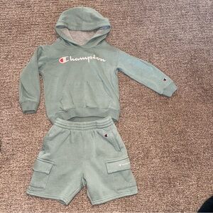Teal Green 4T Matching Champion Set Sweatshorts and Hoodie Boys Girls Outfit